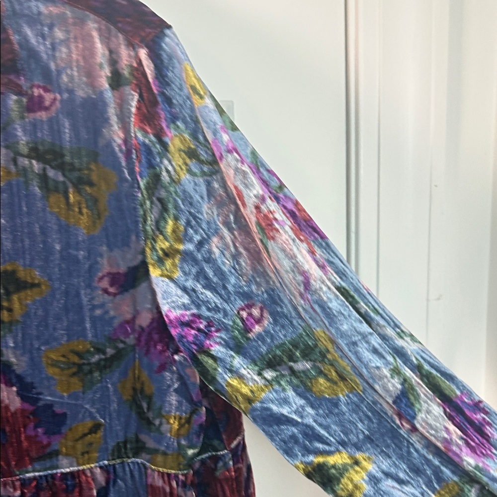 Maeve BOHO Velvet Floral Tiered Tunic in Blue, Purple and Olive - Picture 8 of 10